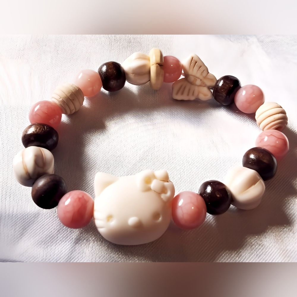 Charming Hello Kitty Beaded Bracelet Pink & Brown